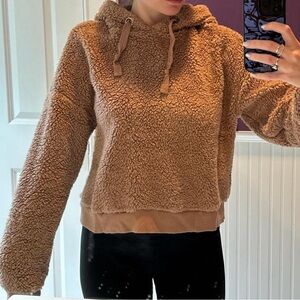 Forever 21 Tan Cropped Teddy Hoodie